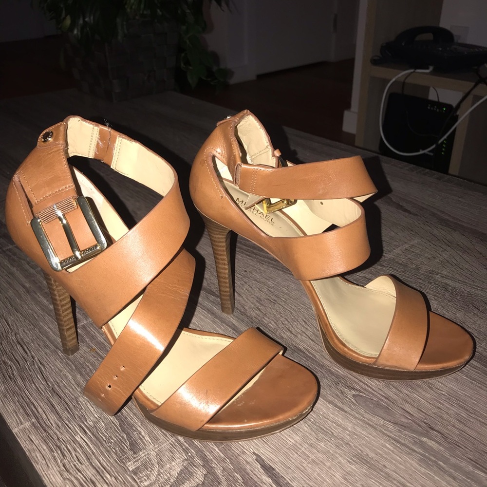 Brown thick strap Michael Kors heels